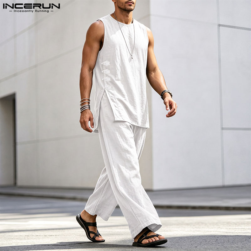 INCERUN Men's Sets Solid Vinta - Matcha review and price