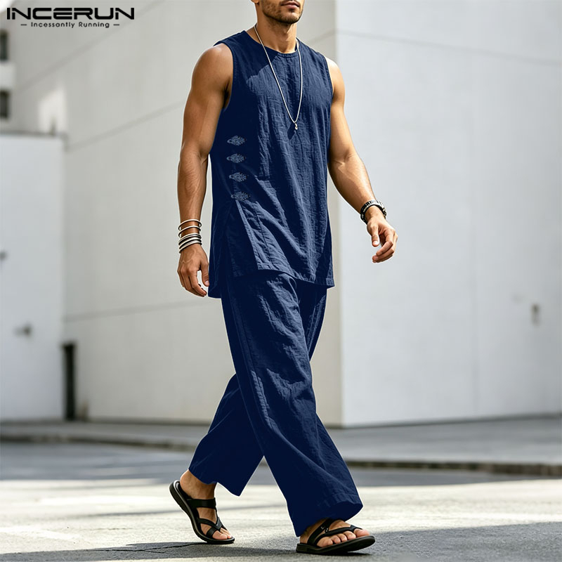 INCERUN Men's Sets Solid Vinta - Matcha review and price