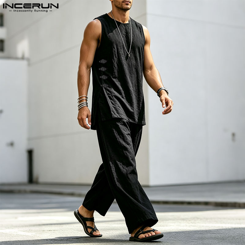 INCERUN Men's Sets Solid Vinta - Matcha review and price