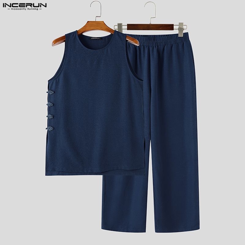 INCERUN Men's Sets Solid Vinta - Matcha review and price